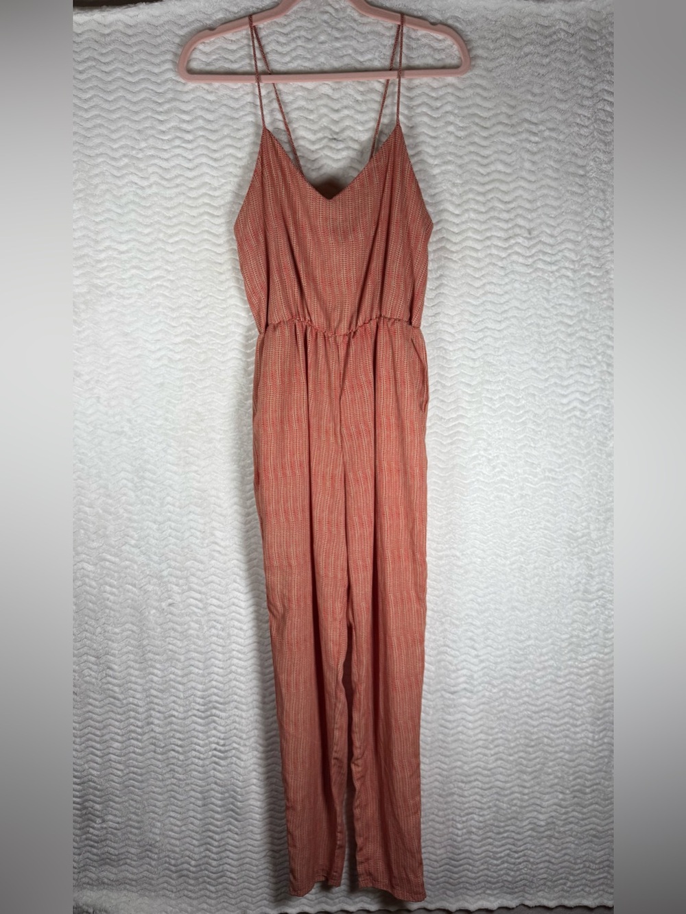 audrey Rust-Pink Striped back-tie Jumpsuit.